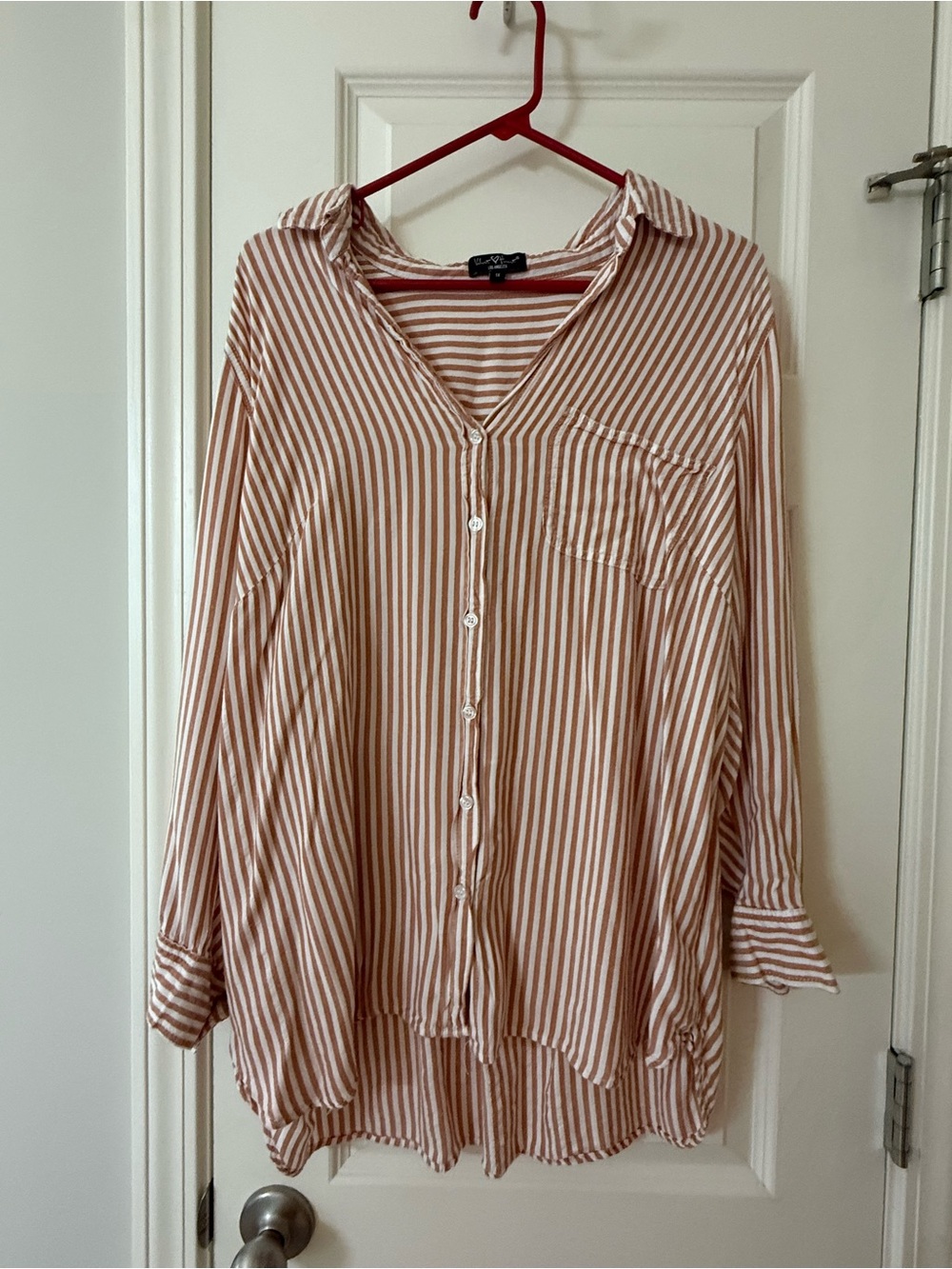 Velvet Heart Striped Oversized Button Down Shirt Plus Size 1X High Low Boho